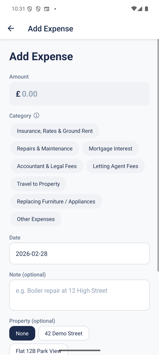 Tofflo — Add expense with HMRC categories